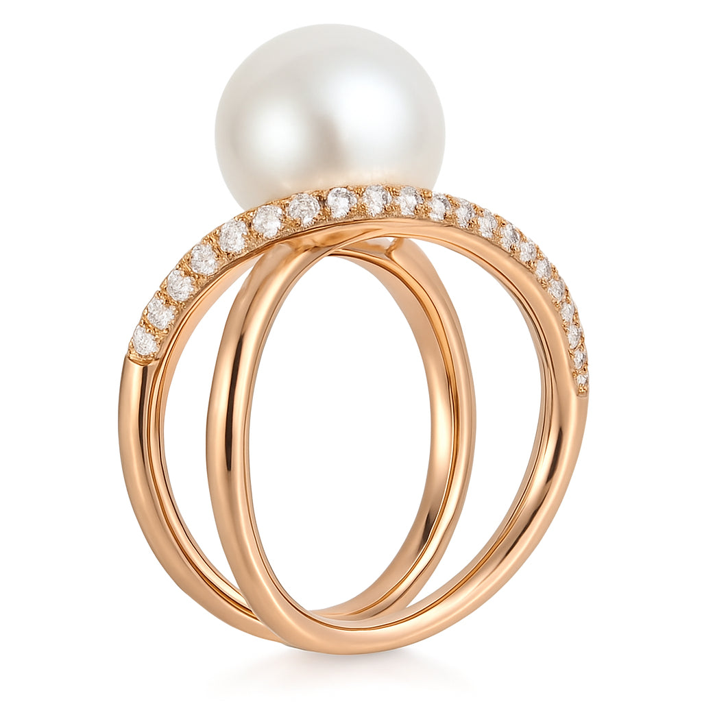 18K Rose Gold South Sea Pearl Ring, 11-12mm, 0.76ct