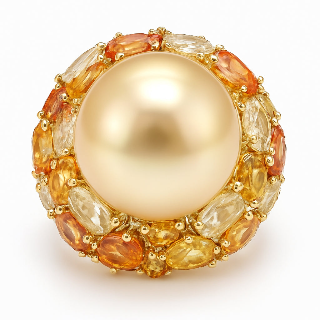 18K Yellow Gold Golden Sapphire Ring, 15-16mm, 14.34ct