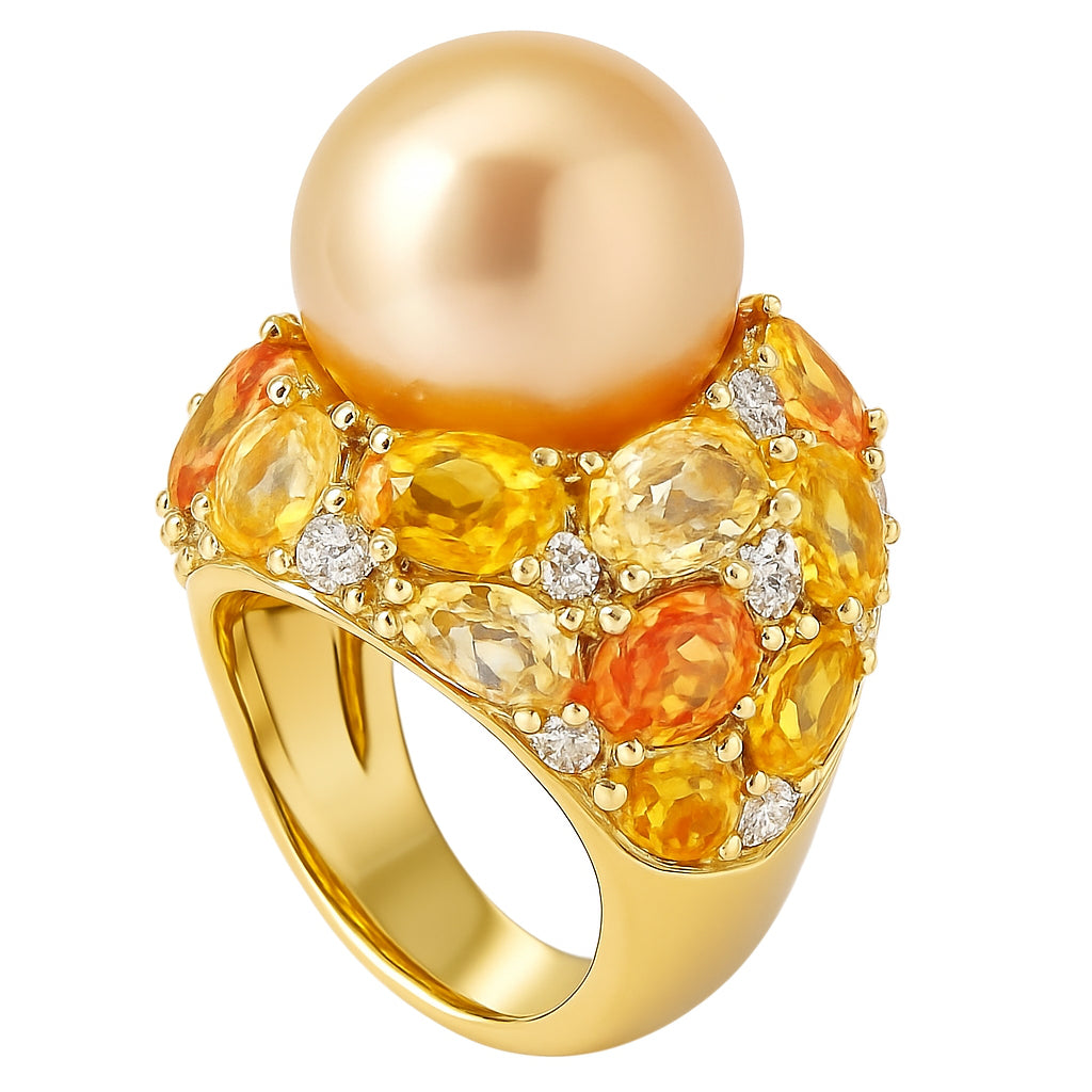 18K Yellow Gold Golden Sapphire Ring, 15-16mm, 14.34ct