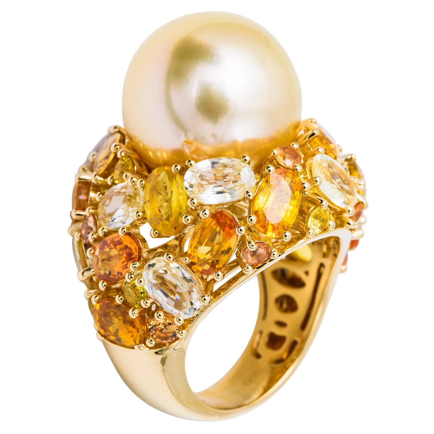 18K Yellow Gold Golden Sapphire Ring, 15-16mm, 14.34ct