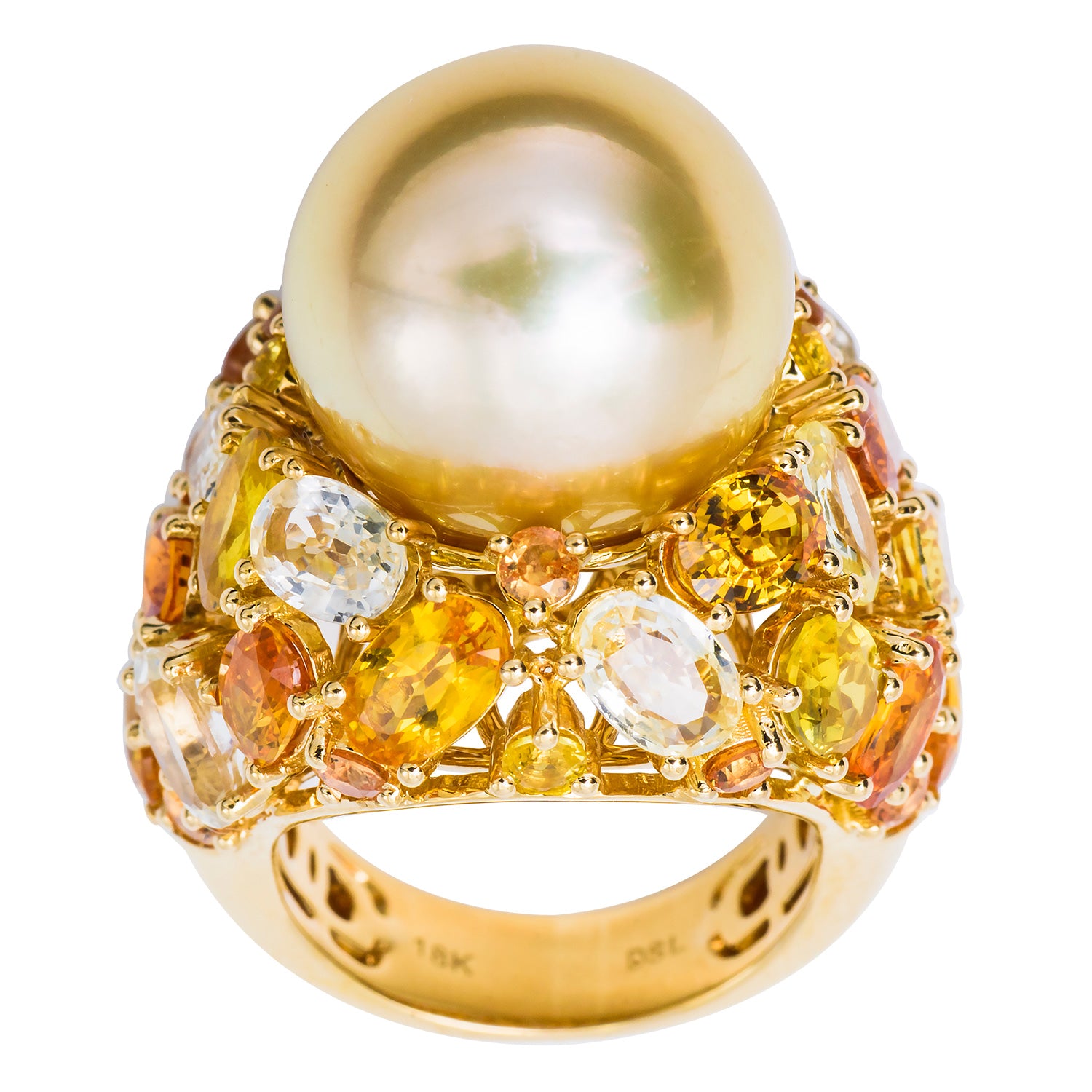 18K Yellow Gold Golden Sapphire Ring, 15-16mm, 14.34ct