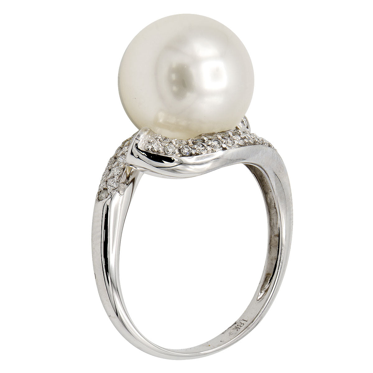 18K White Gold South Sea Pearl Ring, 11-12mm, 0.4ct
