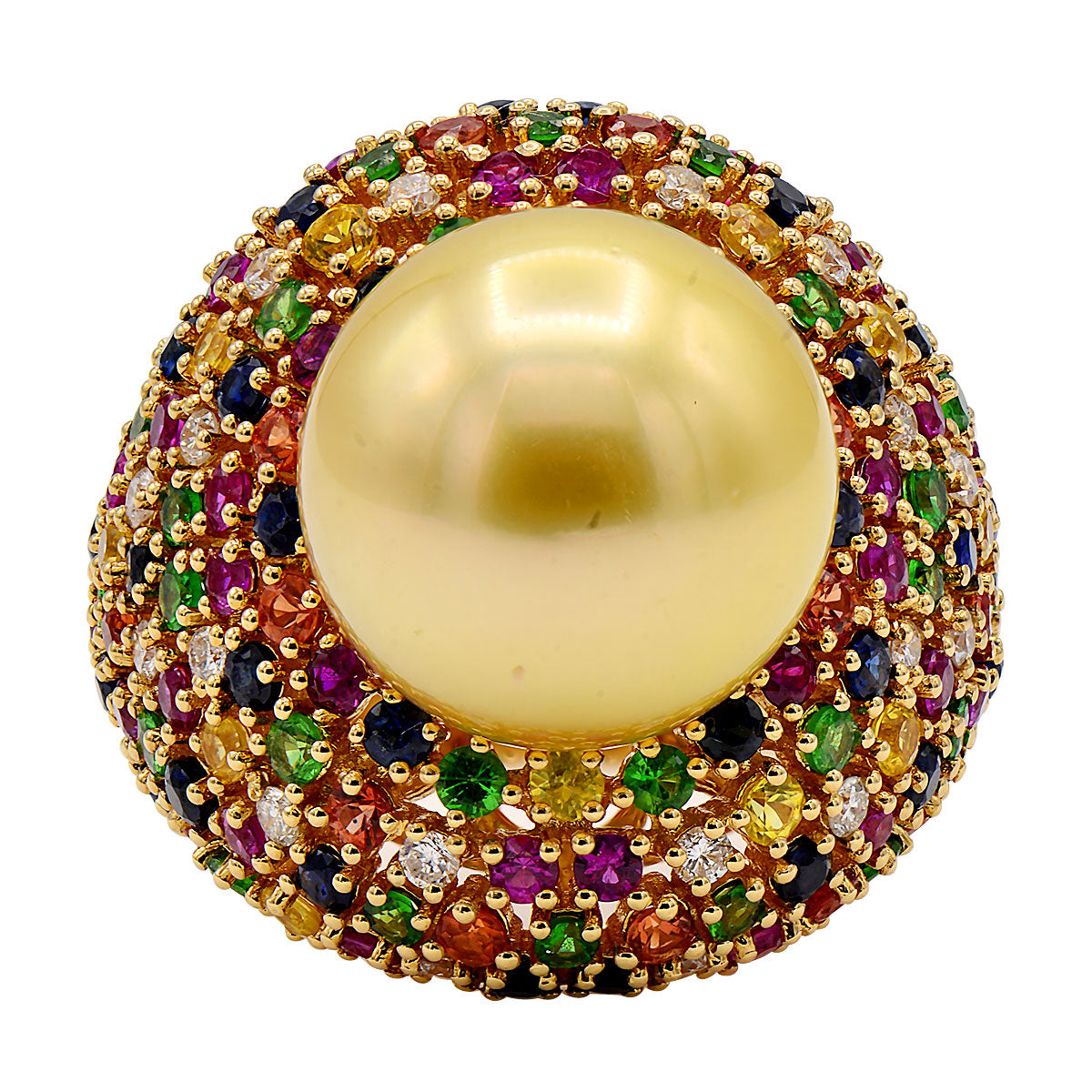 18K Yellow Gold Multi Sapphire Ring, 13-14mm, 0.46ct