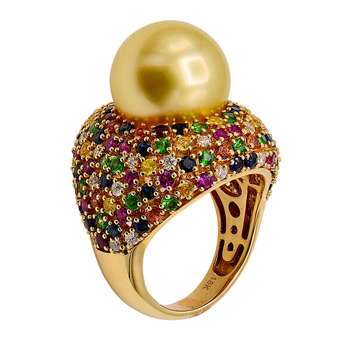 18KY Golden South Sea Pearl Ring, 13-14mm
