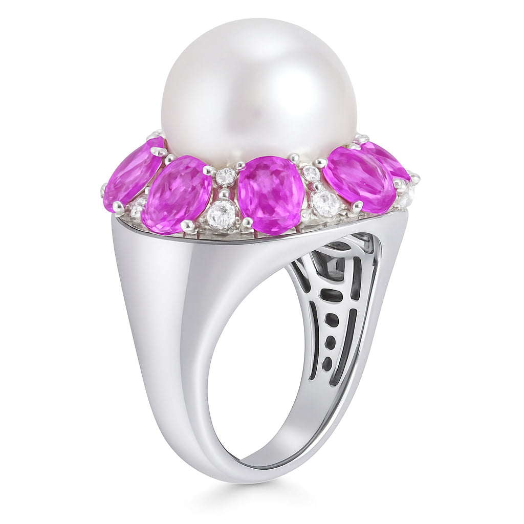18K White Gold South Sea Pearl Ring, 13-14mm, 4.67ct