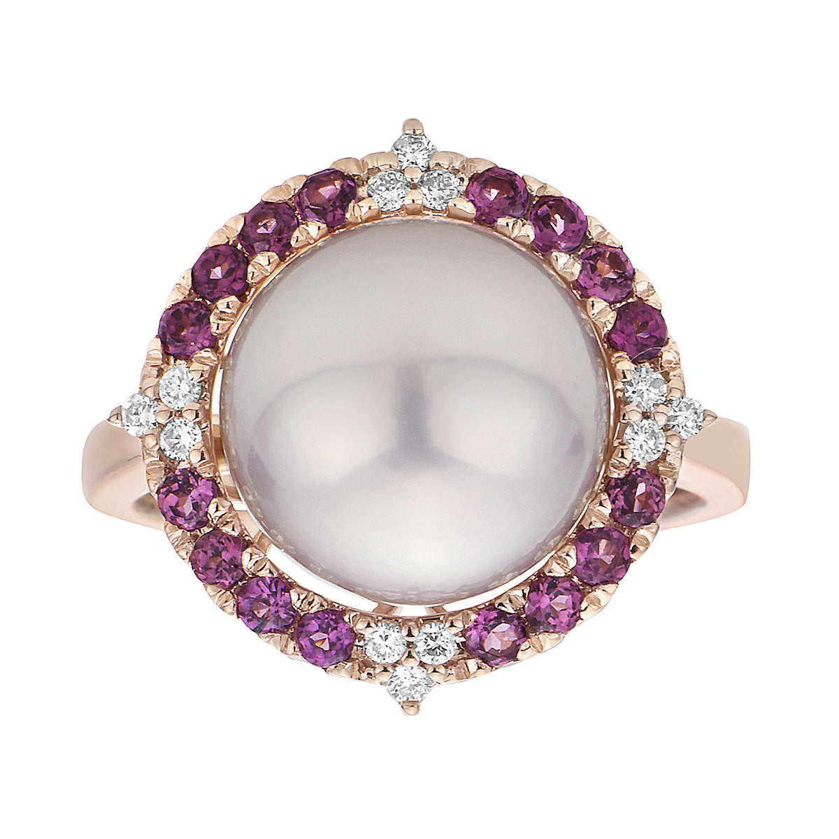 R012416-3 - 18KR-5G P.FW Ring 12D-0.12ct 16RHOD-0.47ct 11-12mm