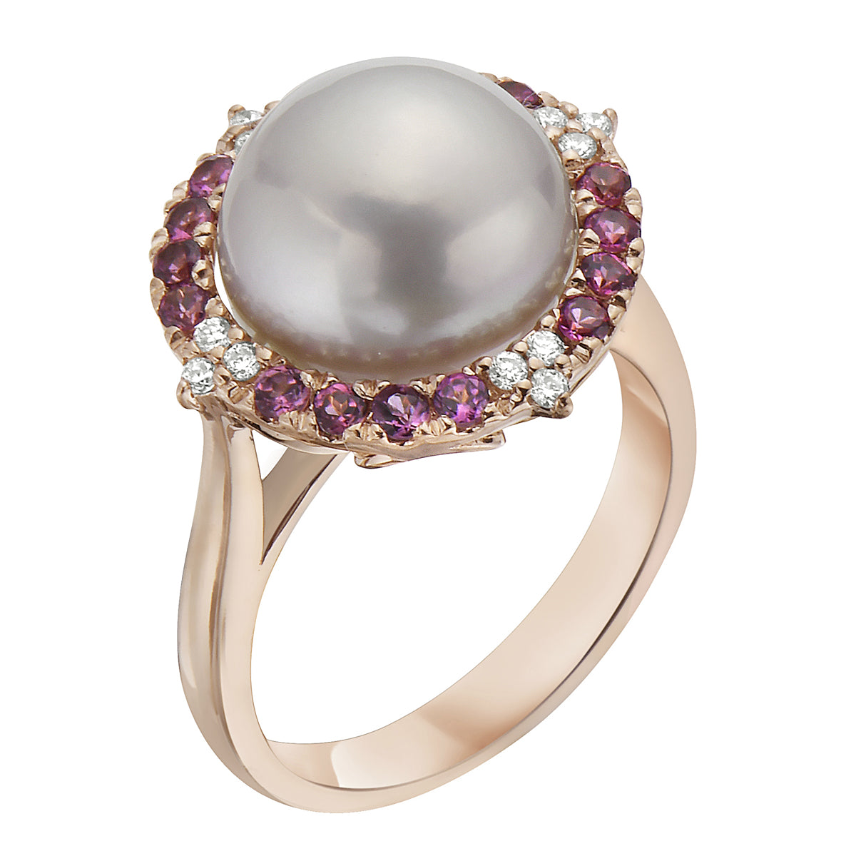 R012416-3 - 18KR-5G P.FW Ring 12D-0.12ct 16RHOD-0.47ct 11-12mm