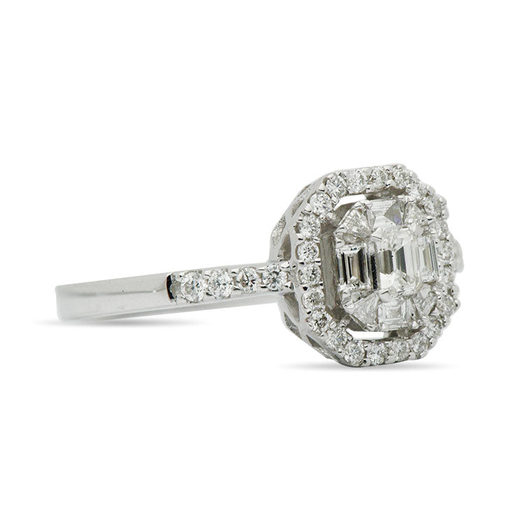 18K White Gold Diamond Baguette Illusion Fashion Ring, 0.37ct