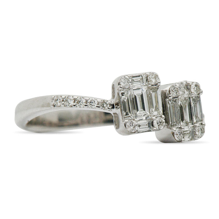 18K White Gold Diamond Baguette Illusion Fashion Ring