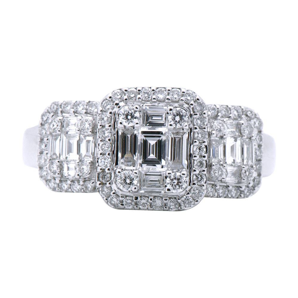 18KW Diamond Baguette Illusion Fashion Ring