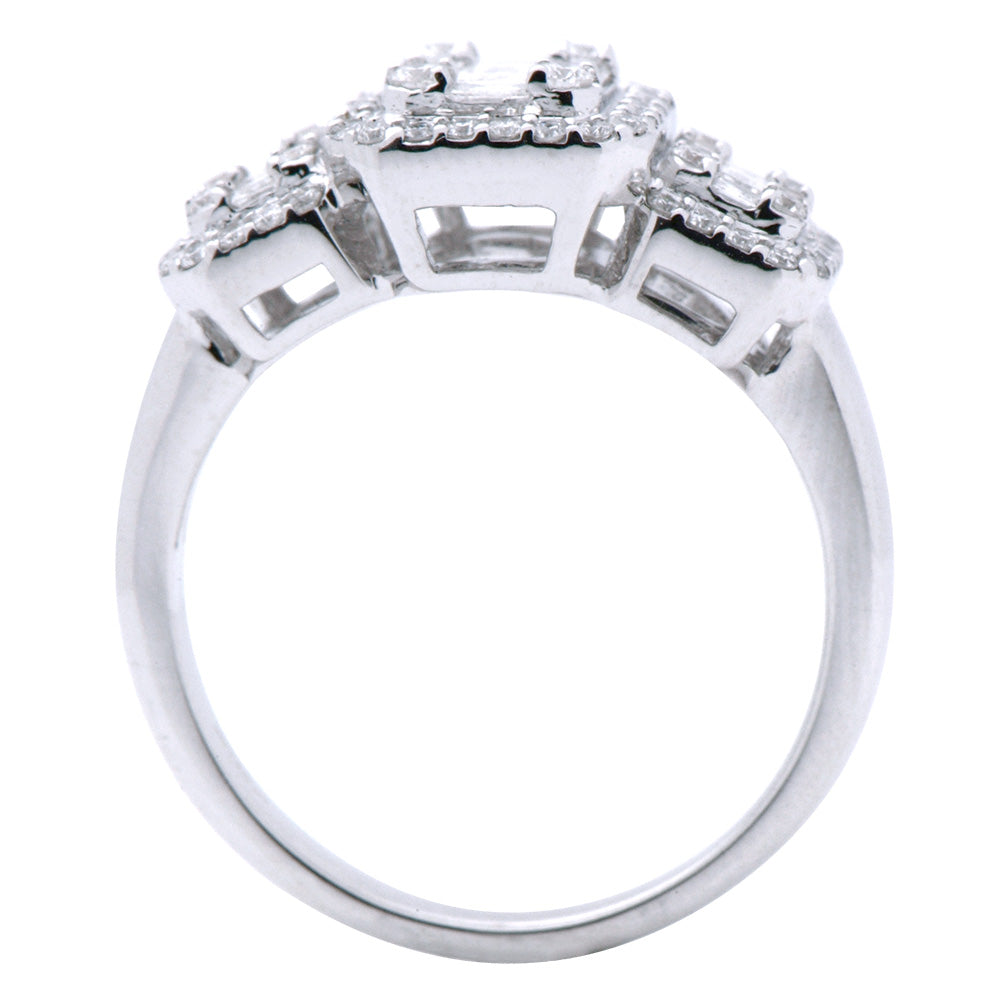 18K White Gold Diamond Baguette Illusion Fashion Ring, 0.86ct