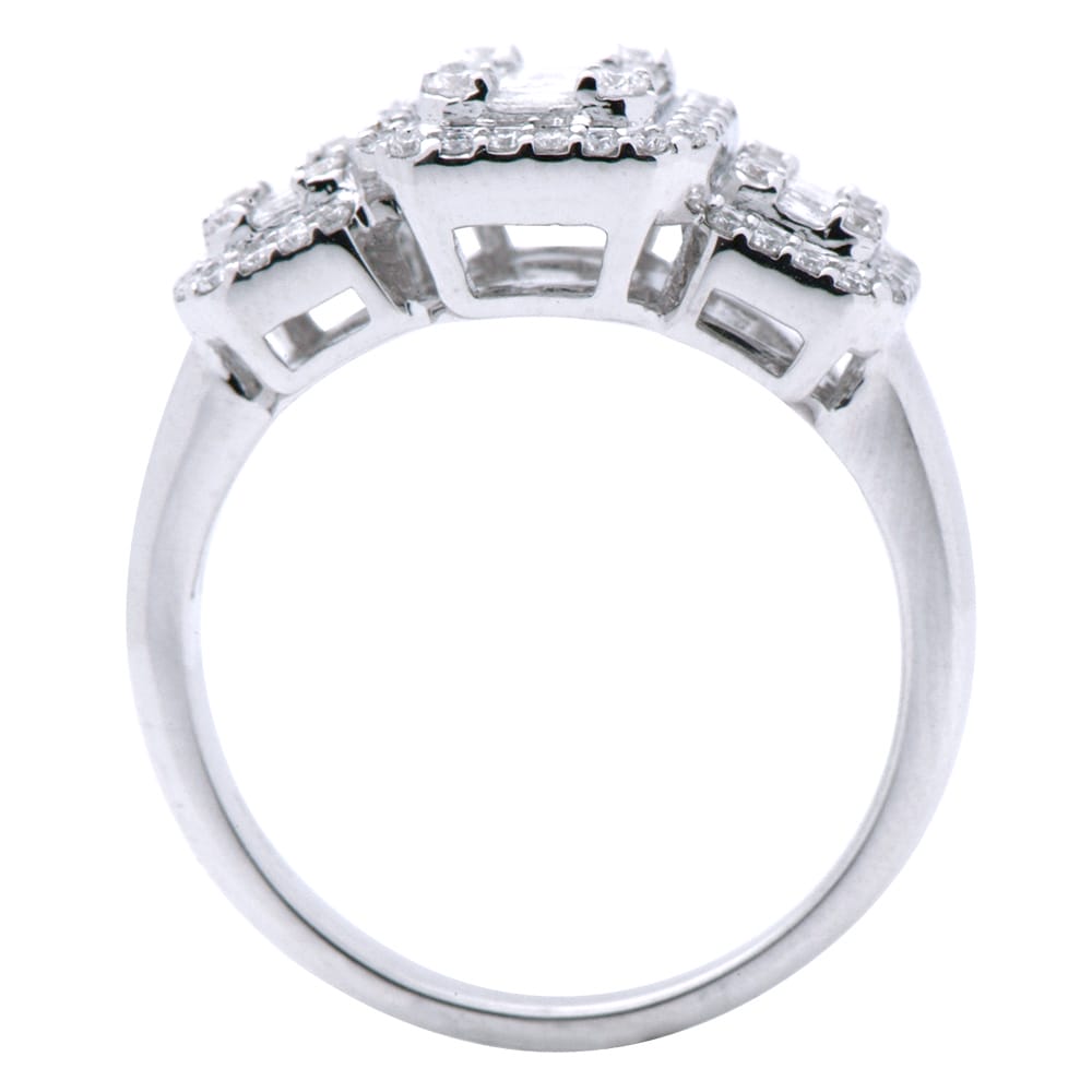 18K White Gold Diamond Baguette Illusion Fashion Ring, 0.86ct
