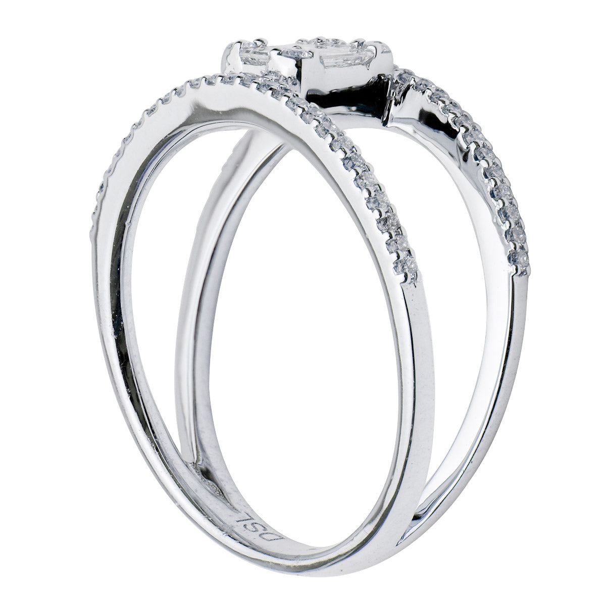 18K White Gold Diamond Baguette Illusion Fashion Ring, 0.42ct