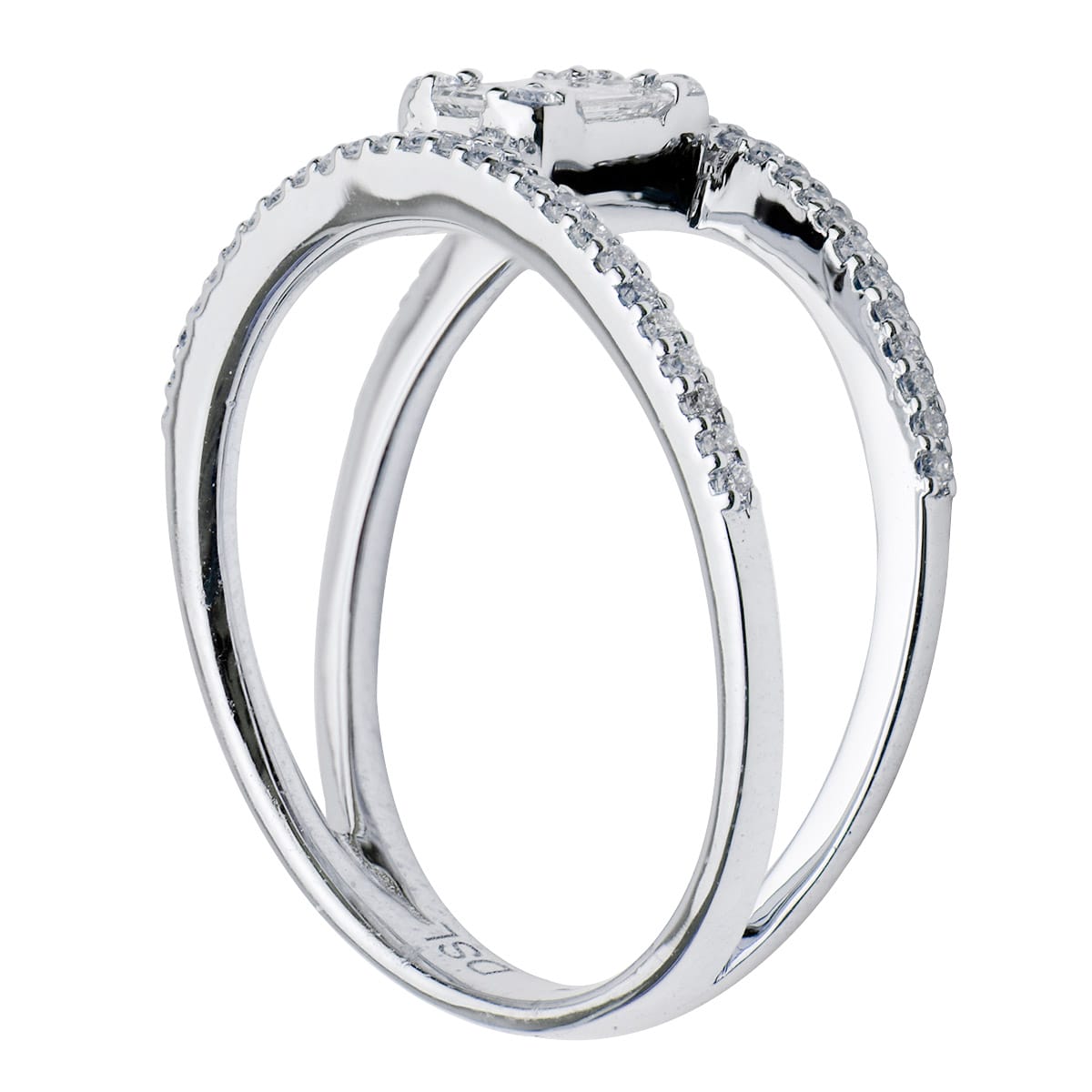 18K White Gold Diamond Baguette Illusion Fashion Ring, 0.42ct