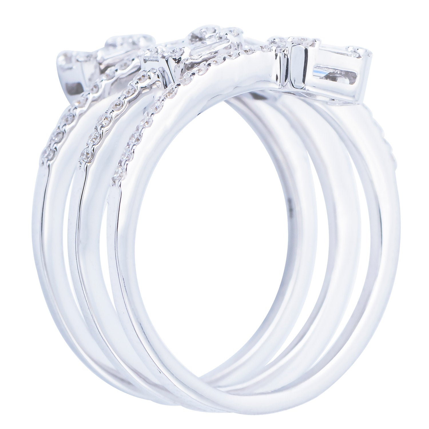 18K White Gold Diamond Baguette Illusion Fashion Ring, 0.96ct