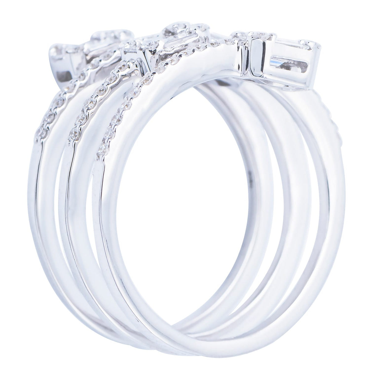 18K White Gold Diamond Baguette Illusion Fashion Ring, 0.96ct