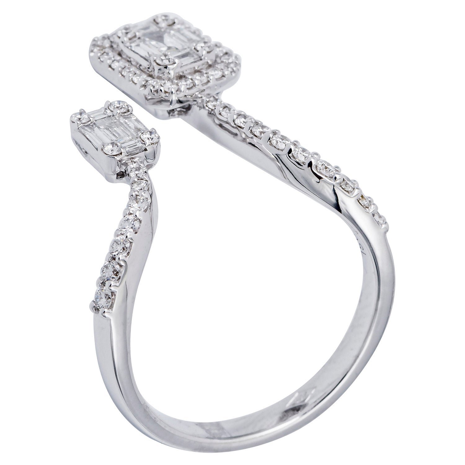 18K White Gold Diamond Baguette Illusion Fashion Ring, 0.78ct