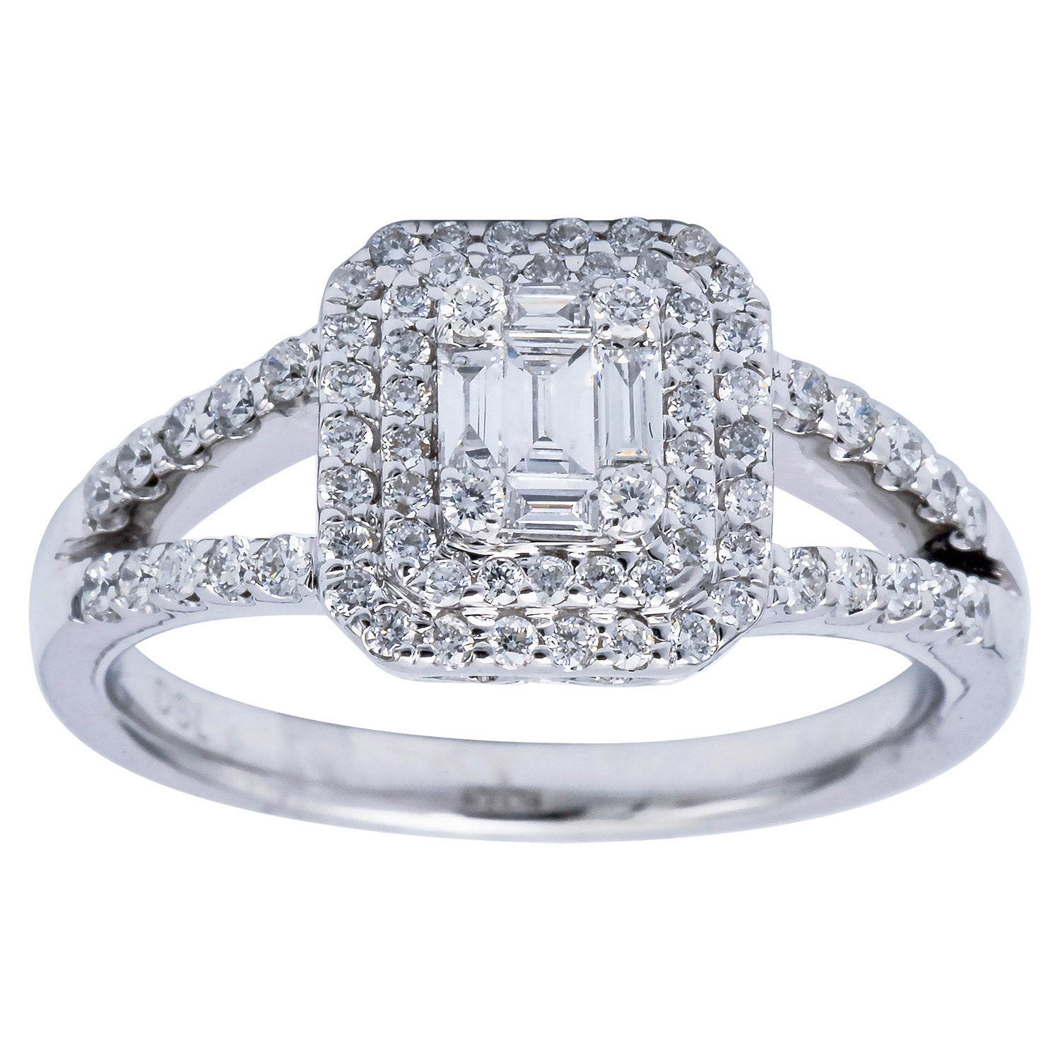 18KW Diamond Baguette Illusion Fashion Ring