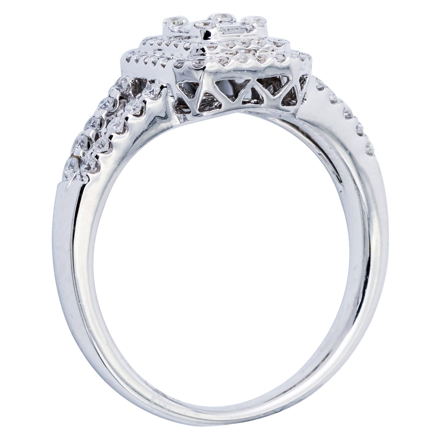 18K White Gold Diamond Baguette Illusion Fashion Ring, 0.62ct