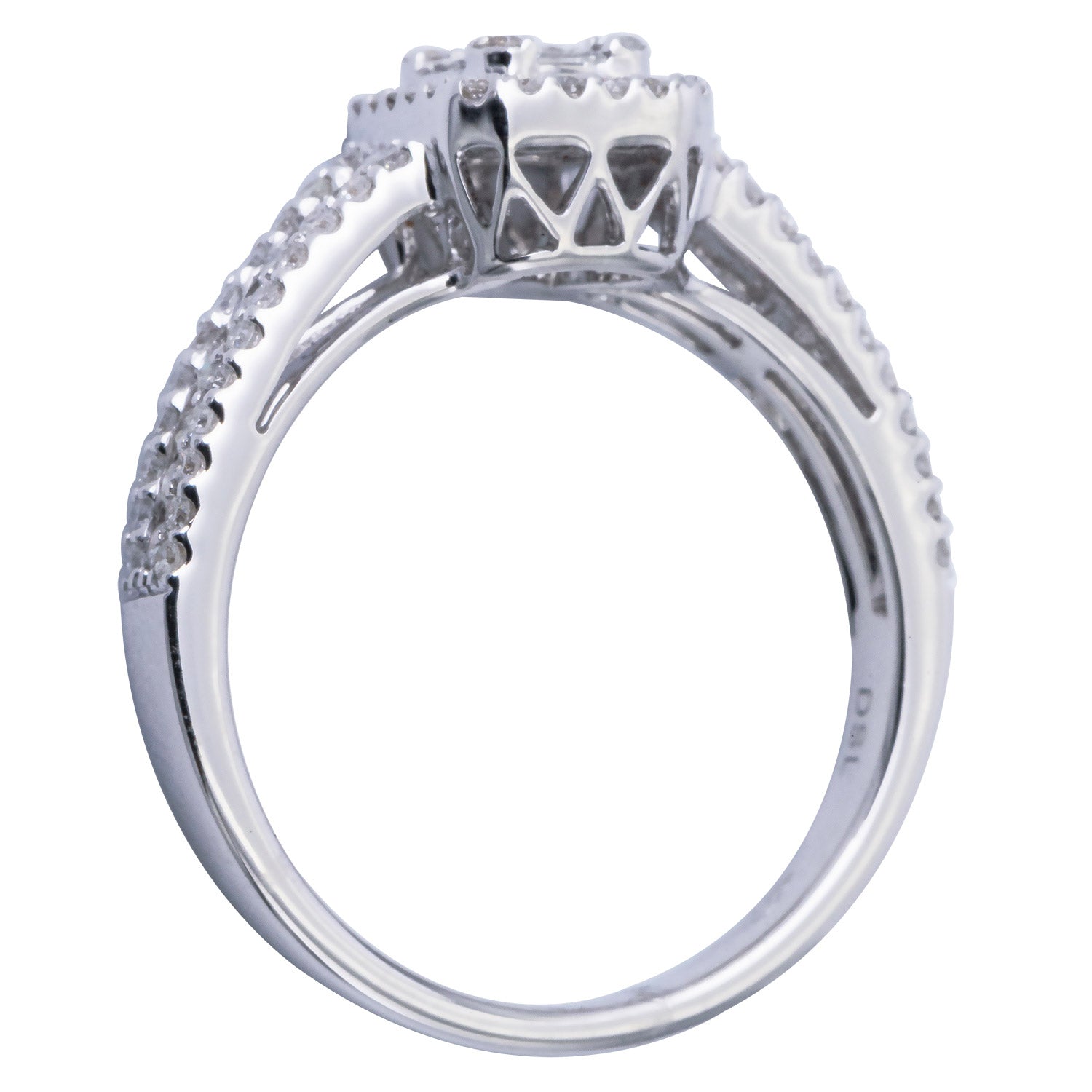 18K White Gold Diamond Baguette Illusion Fashion Ring, 0.79ct