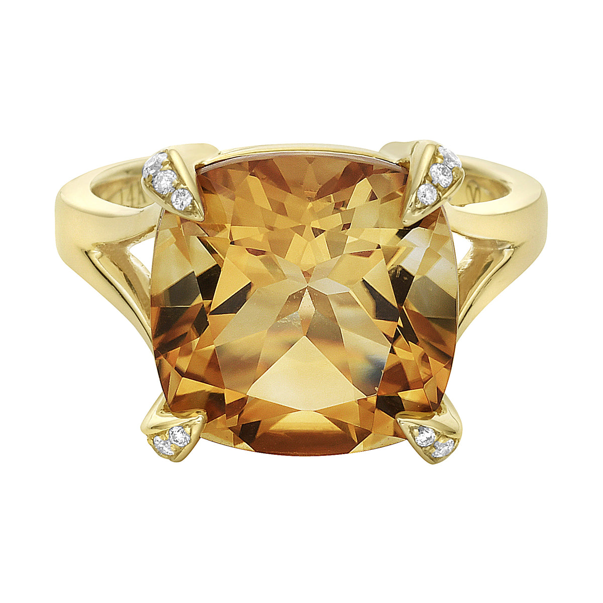 R090000-CIT - Ring 14KY/4.9G 1CIT-6.24CT 20RD-0.11CT Citrine