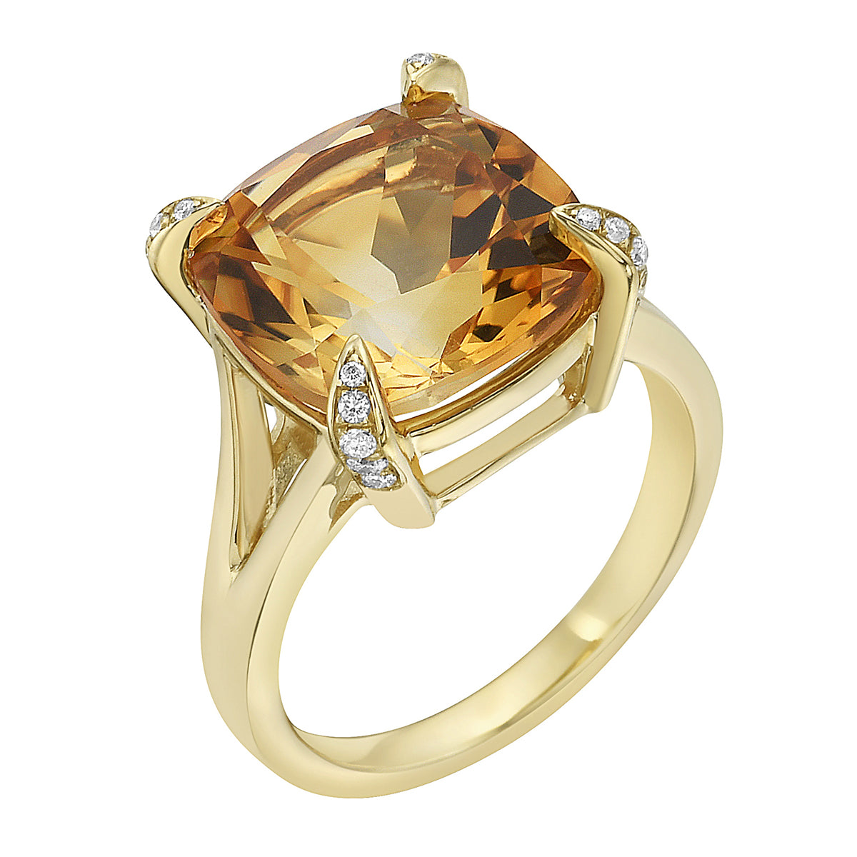 R090000-CIT - Ring 14KY/4.9G 1CIT-6.24CT 20RD-0.11CT Citrine