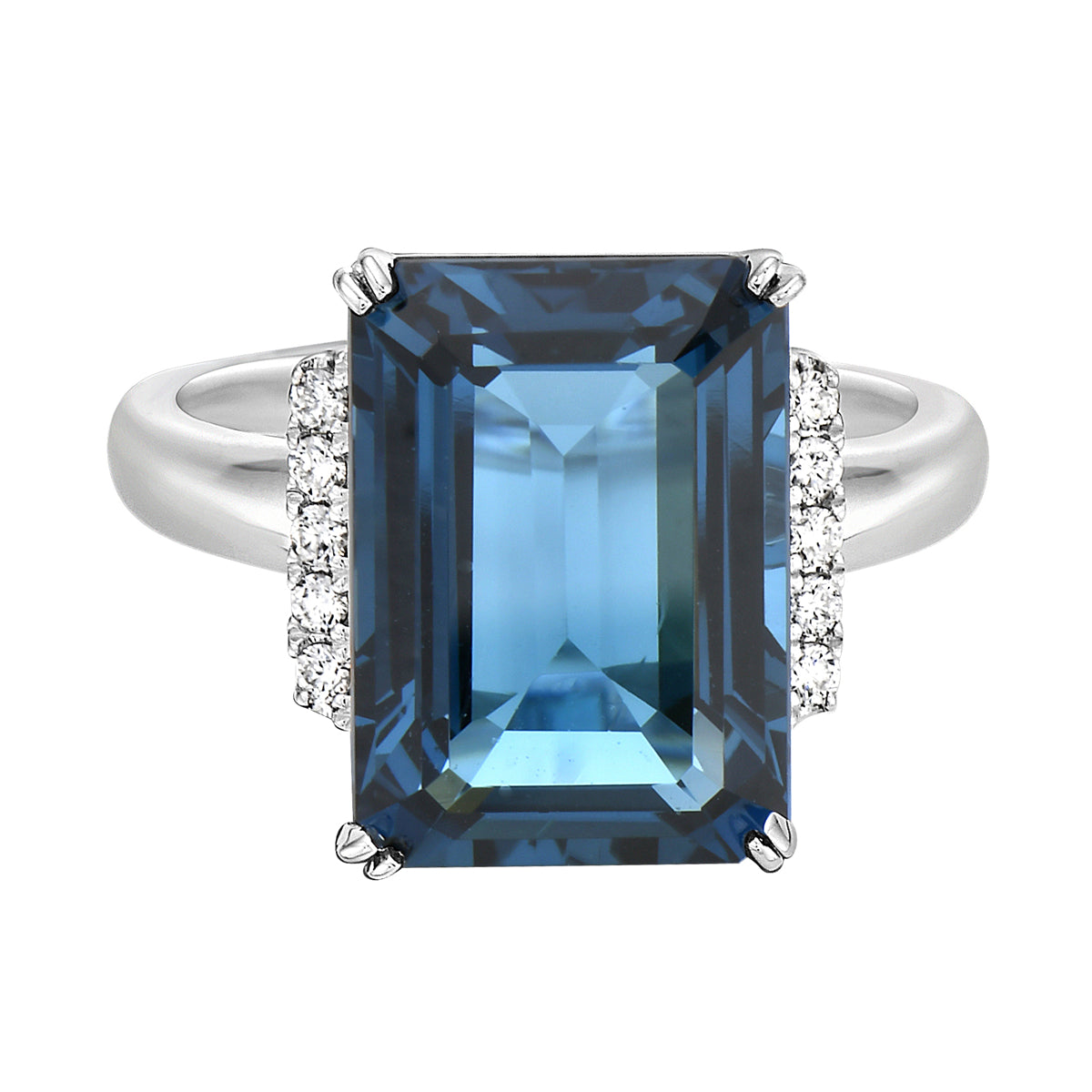R090001-LBT - Ring 14KW/3.8G 1LBT-8.94CT 10RD-0.11CT London Blue Topaz