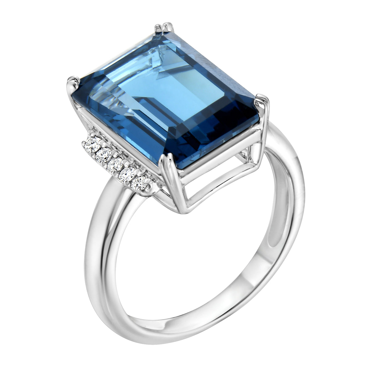 R090001-LBT - Ring 14KW/3.8G 1LBT-8.94CT 10RD-0.11CT London Blue Topaz