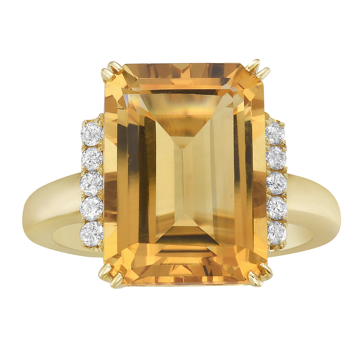 R090001Y-CIT - Ring 14KY/3.9G 1CIT-7.16CT 10RD-0.14CT Citrine