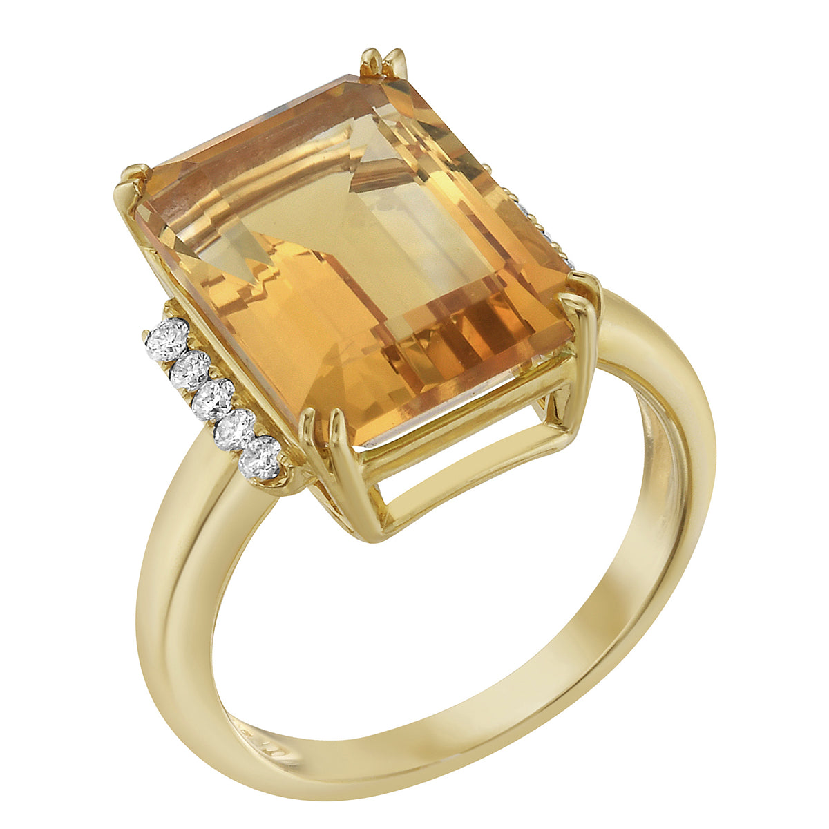 R090001Y-CIT - Ring 14KY/3.9G 1CIT-7.16CT 10RD-0.14CT Citrine
