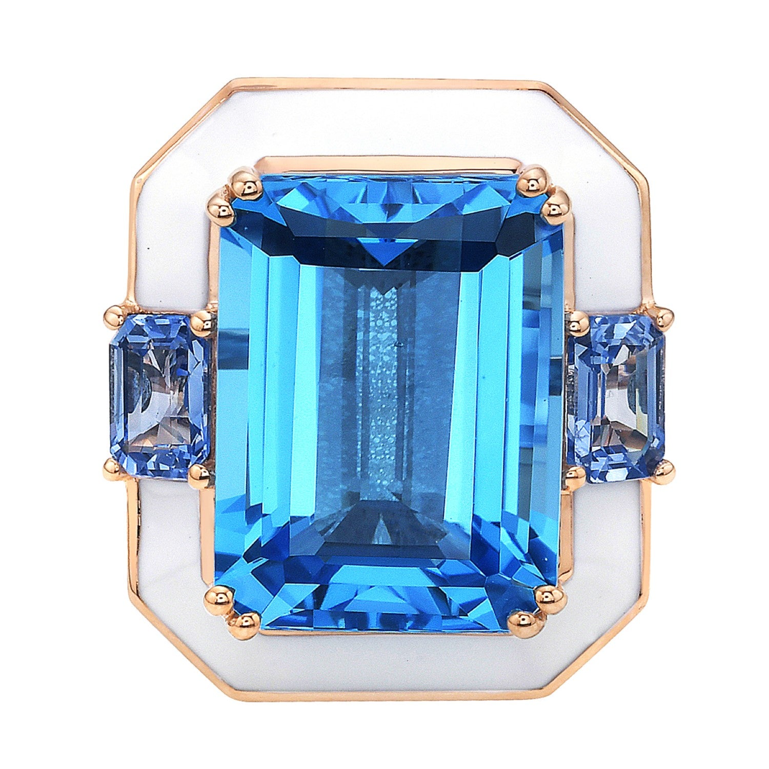 18K Rose Gold Swiss Blue Topaz Enamel Ring, 16.49ct