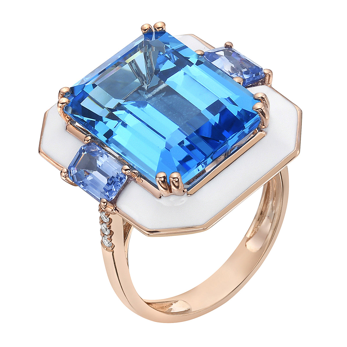 18K Rose Gold Swiss Blue Topaz Enamel Ring, 16.49ct