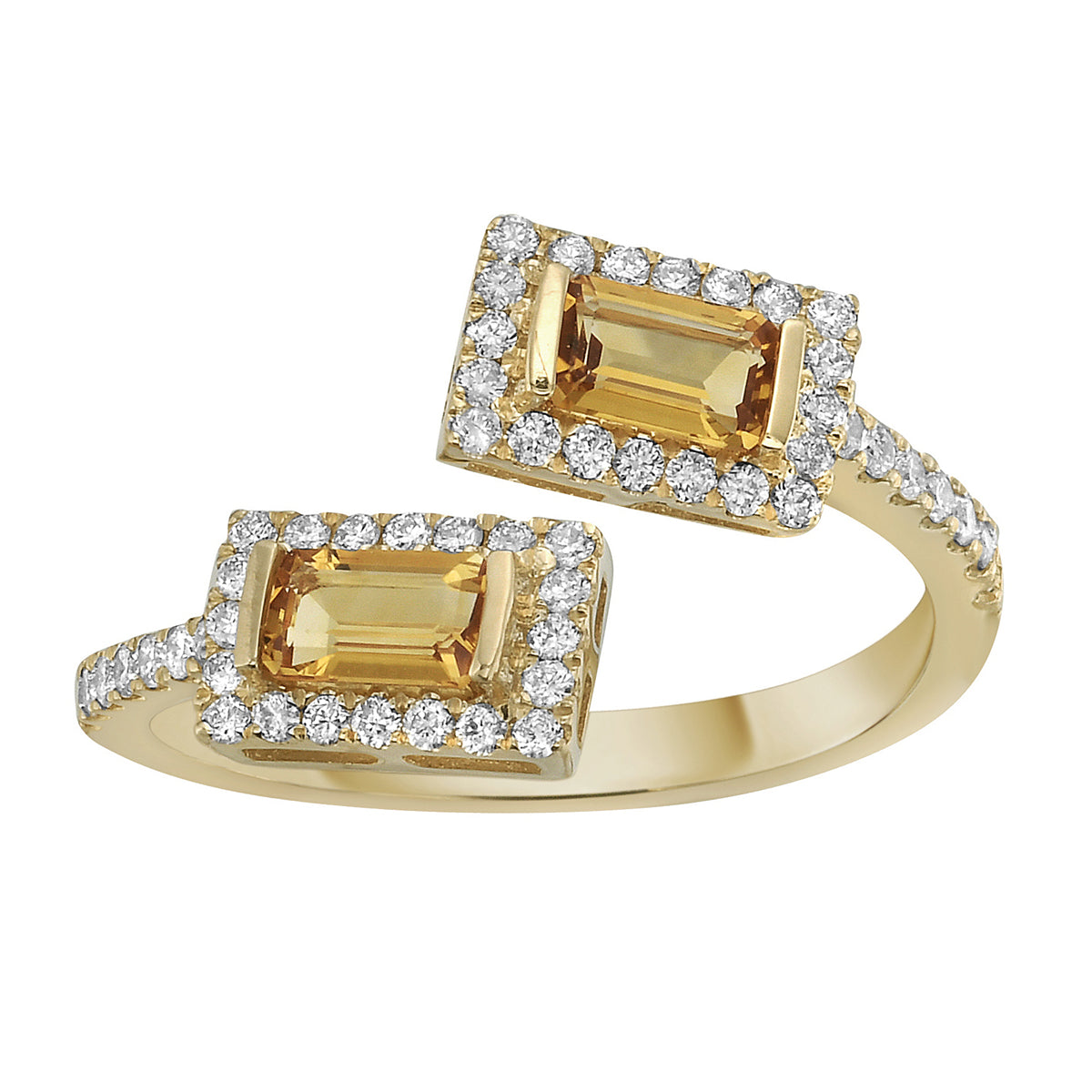 R090004Y-CIT - Ring 14KY/2.4G 2CIT -0.53CT 54RD-0.31CT Citrine