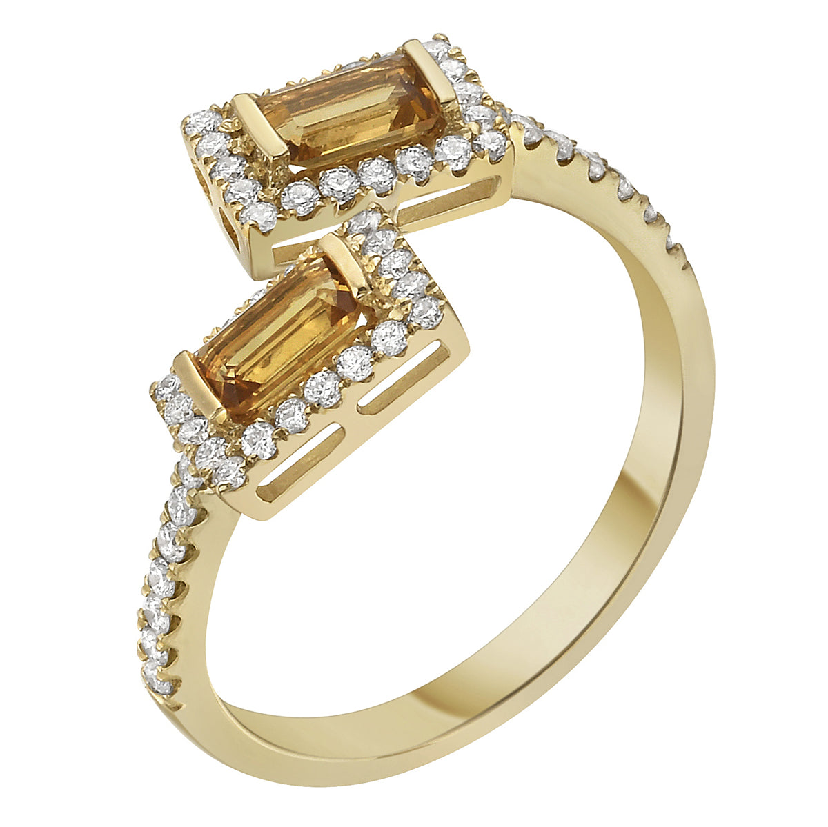 R090004Y-CIT - Ring 14KY/2.4G 2CIT -0.53CT 54RD-0.31CT Citrine