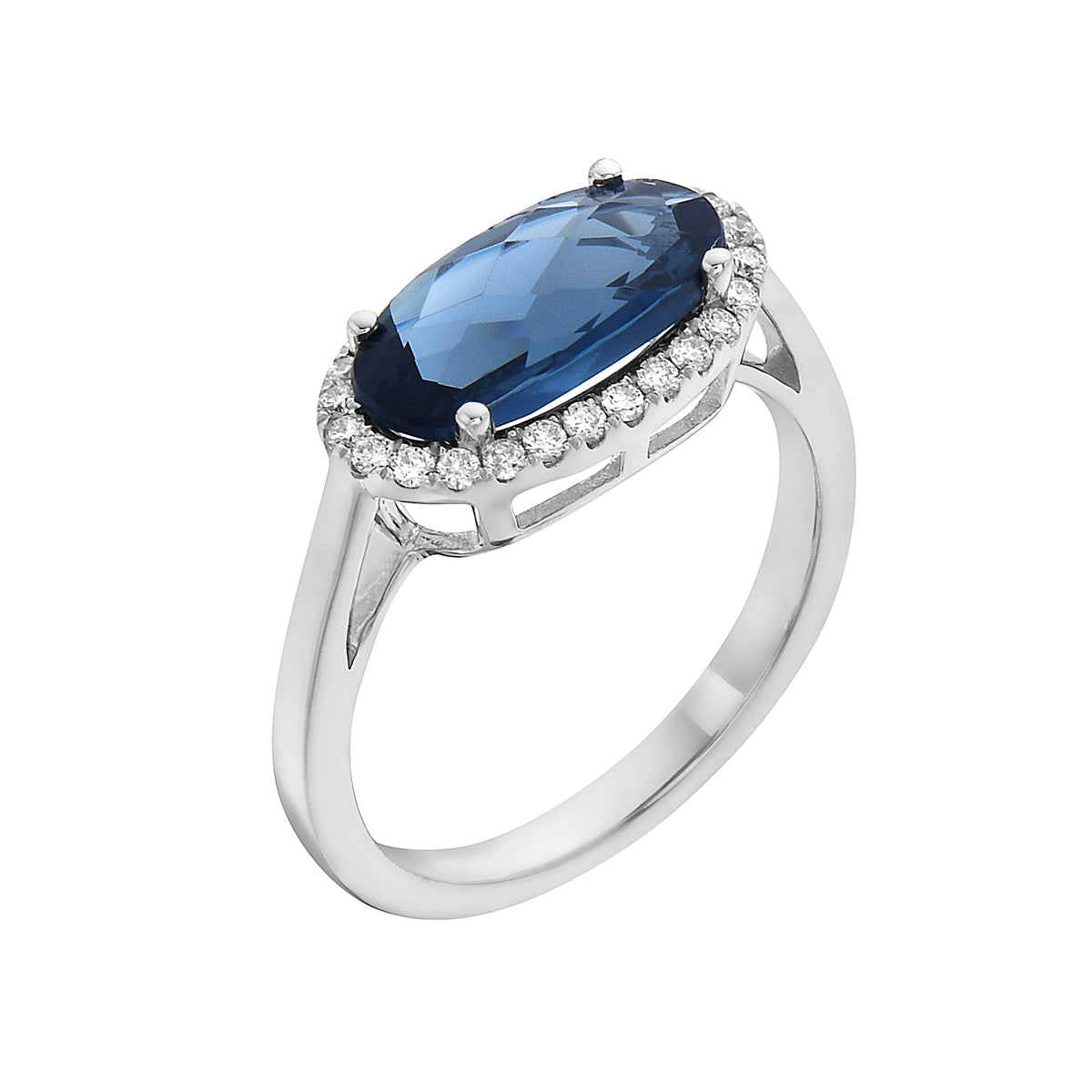R090005-LBT - Ring 14KW/2.8G 1LBT-2.52CT 26RD-0.20CT London blue Topaz