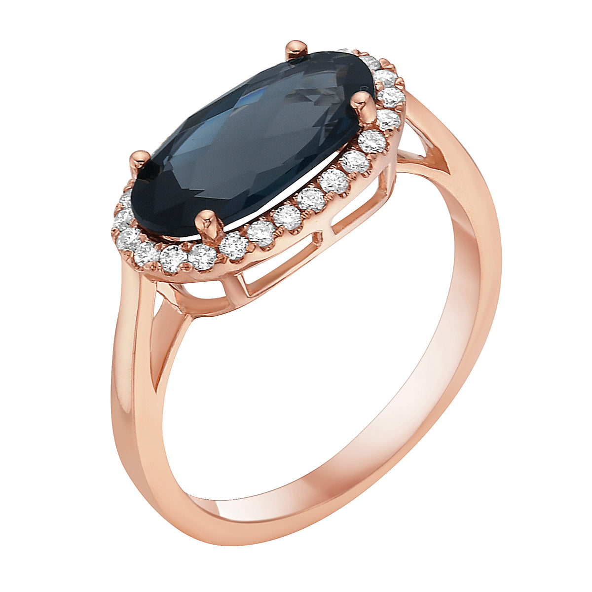 R090005R-LBT - Ring 14KR/2.8G 1LBT-2.26CT 26RD-0.19CT London Blue Topaz
