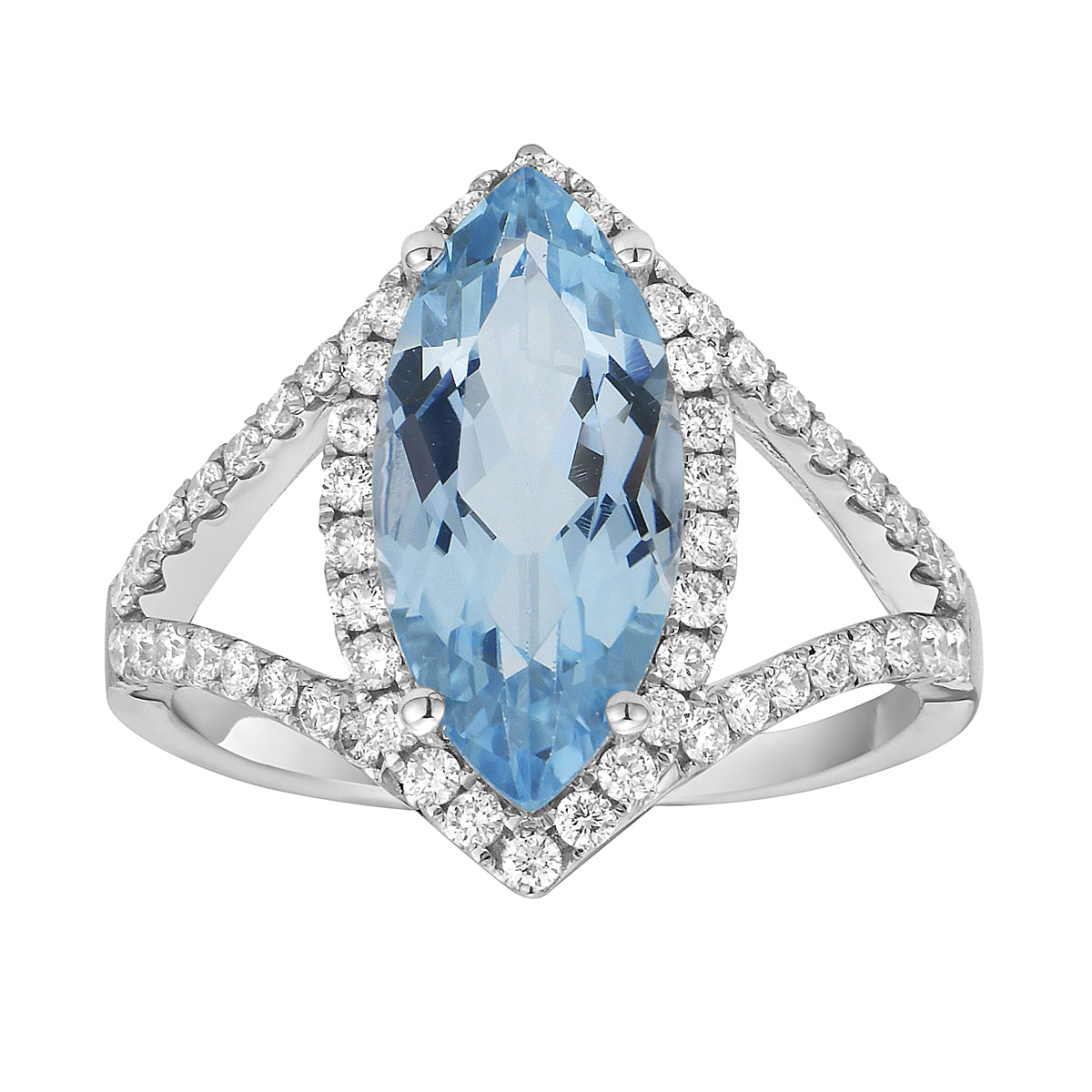 R090007-SBT - Ring 14KW/3.1G 1SBT-3.63CT 58RD-0.54CT Sky Blue Topaz