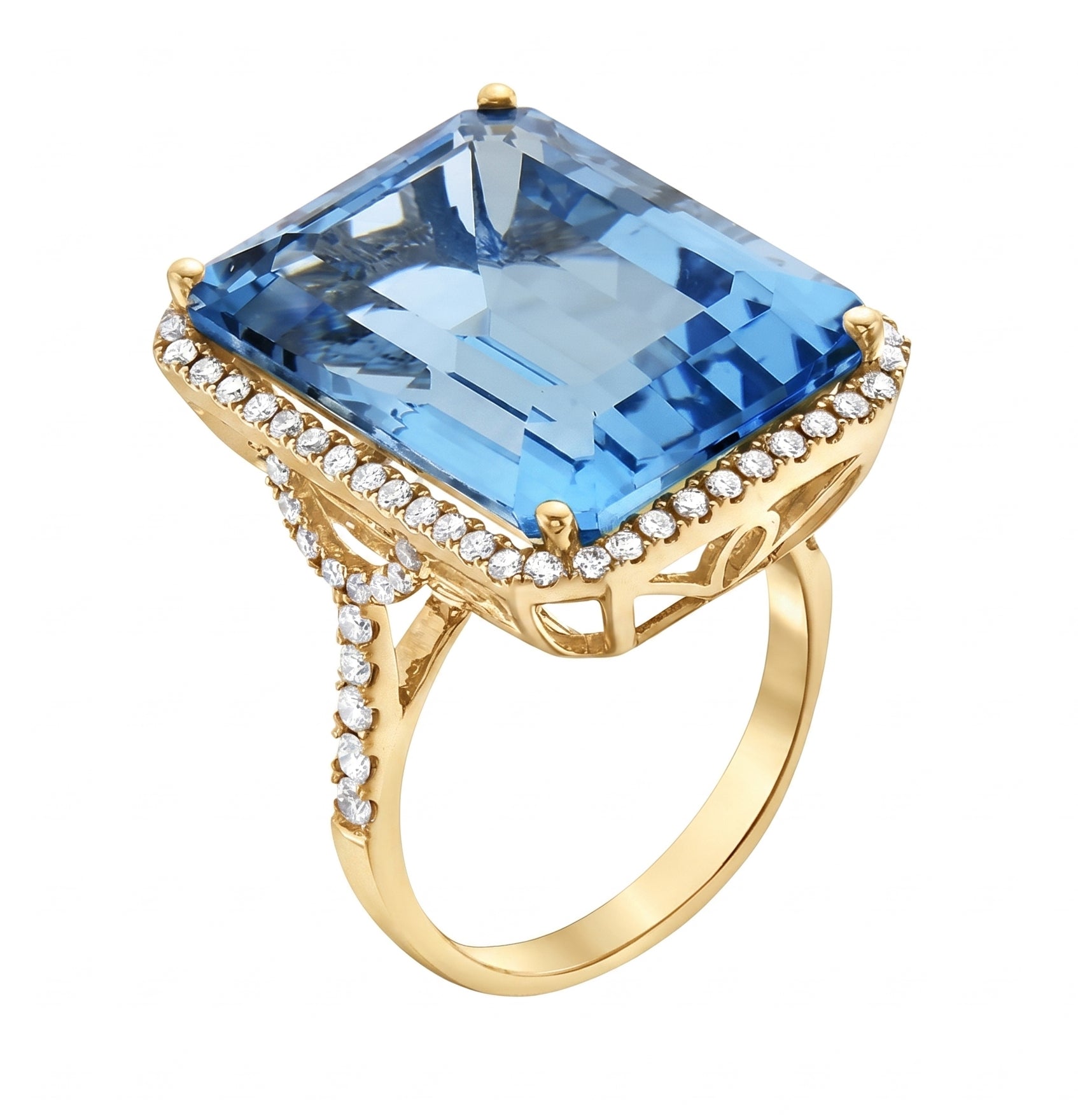 14K Yellow Gold Swiss Blue Topaz Ring, 31.23ct