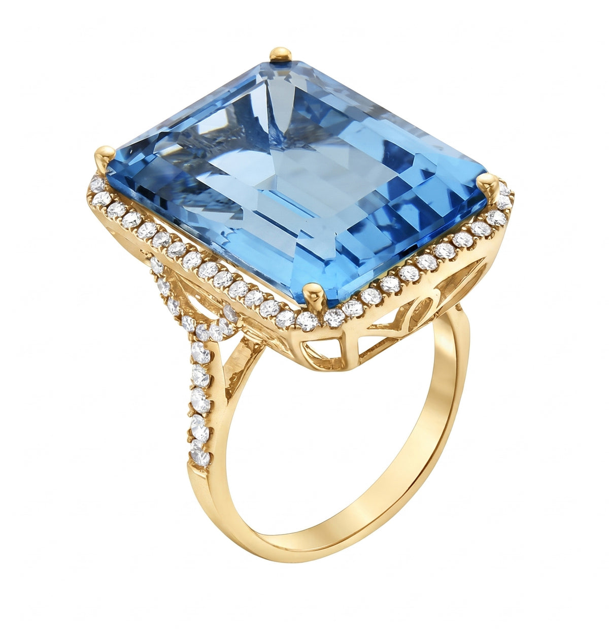 14K Yellow Gold Swiss Blue Topaz Ring, 31.23ct
