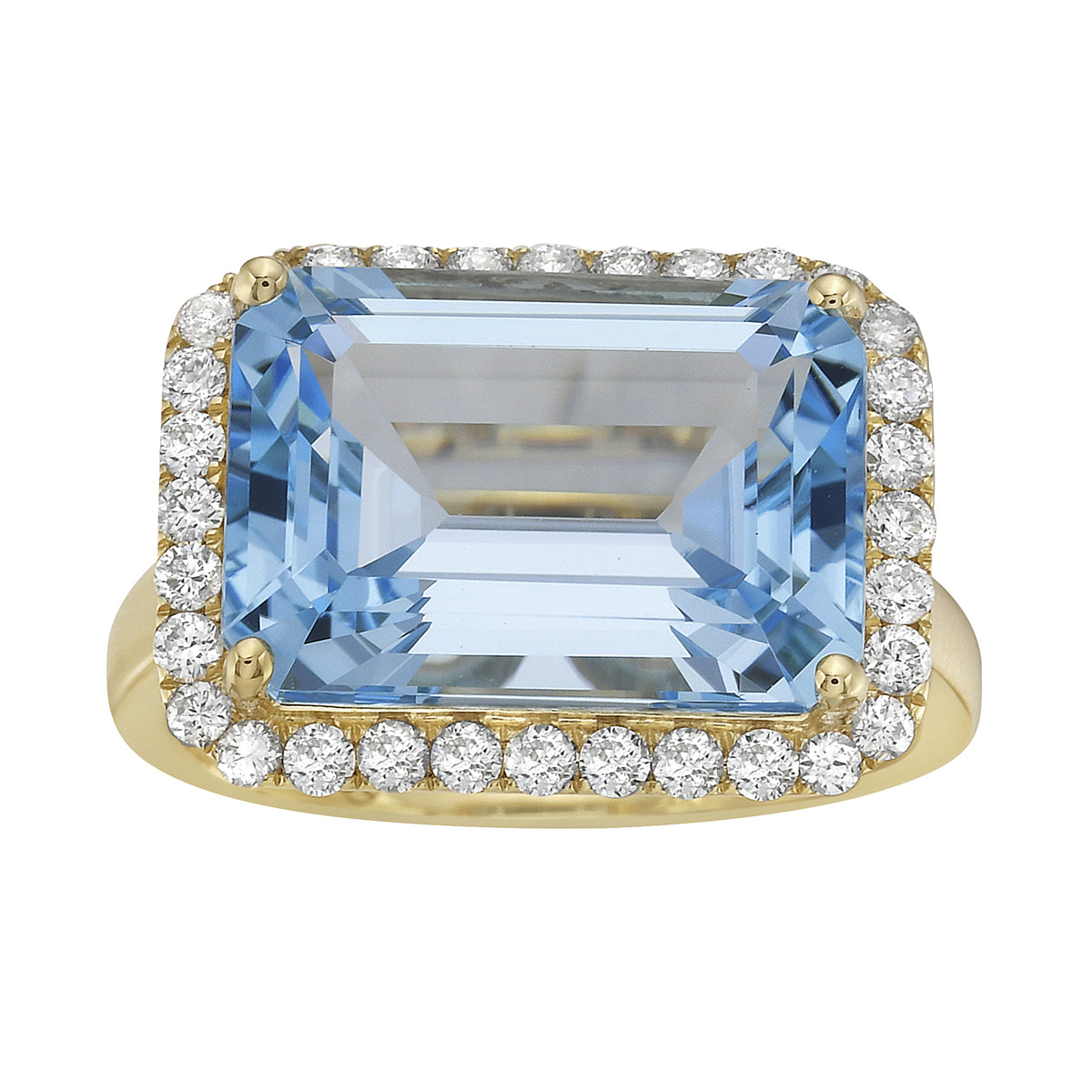 R090016Y-SBT - Ring 14KY/3.5G 1SBT-9.35CT 32RD-0.46CT Sky Blue Topaz