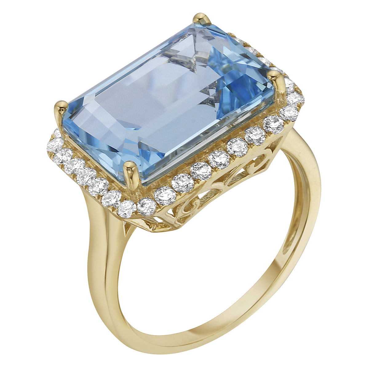 R090016Y-SBT - Ring 14KY/3.5G 1SBT-9.35CT 32RD-0.46CT Sky Blue Topaz