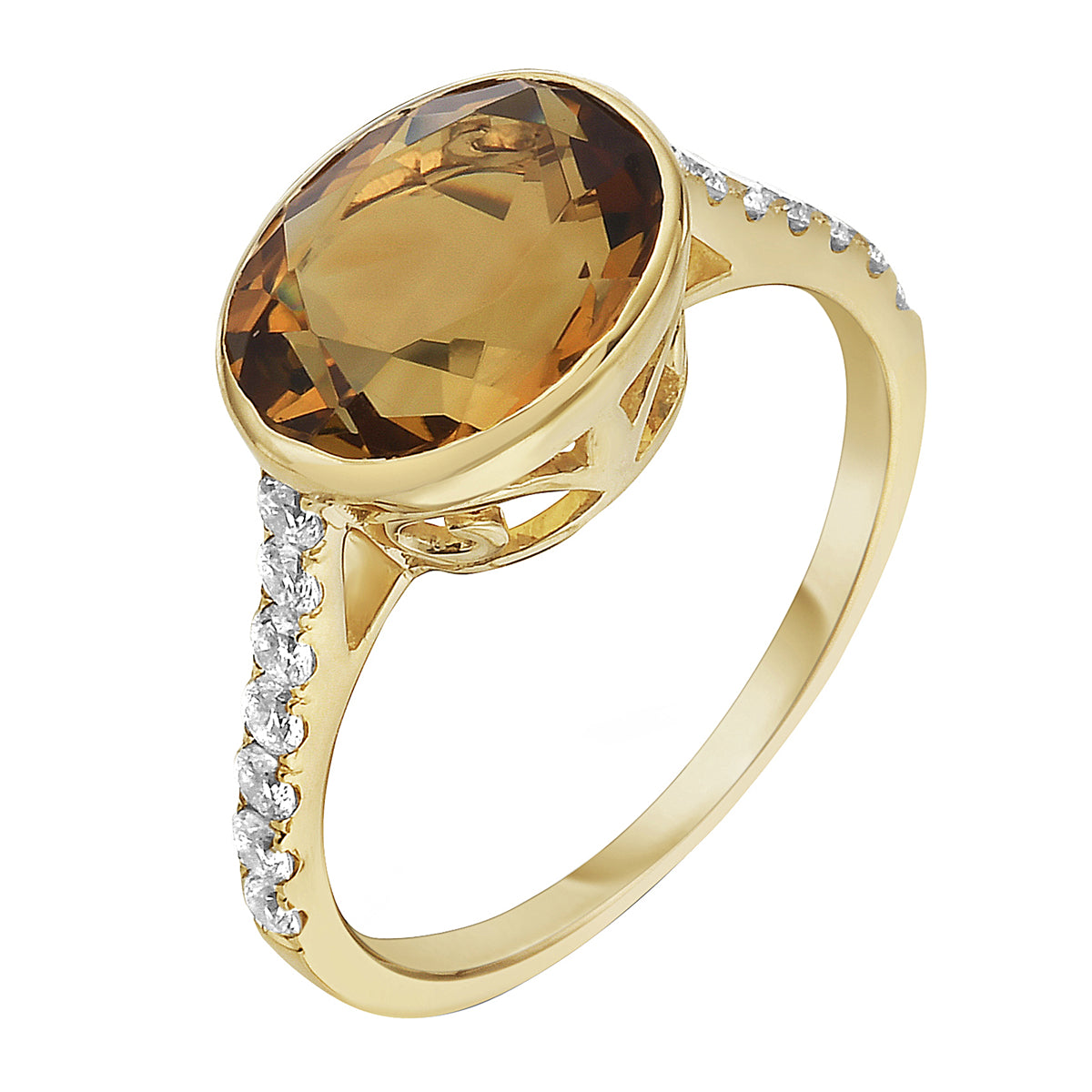 R090017Y-CIT - Ring 14KY/2.2G 1CIT-2.66CT 14RD-0.34CT Citrin