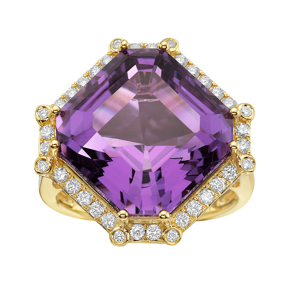 R090018Y-AME - Ring 14KY/4.3G 1AME-11.62CT 36RD-0.36CT Amethyst