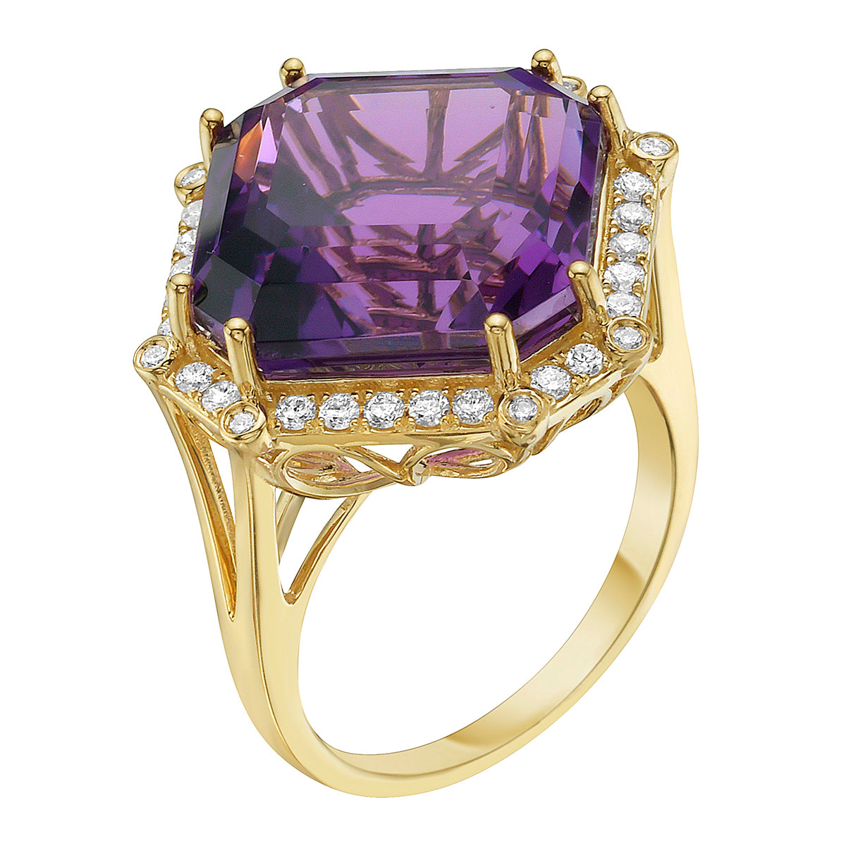 R090018Y-AME - Ring 14KY/4.3G 1AME-11.62CT 36RD-0.36CT Amethyst