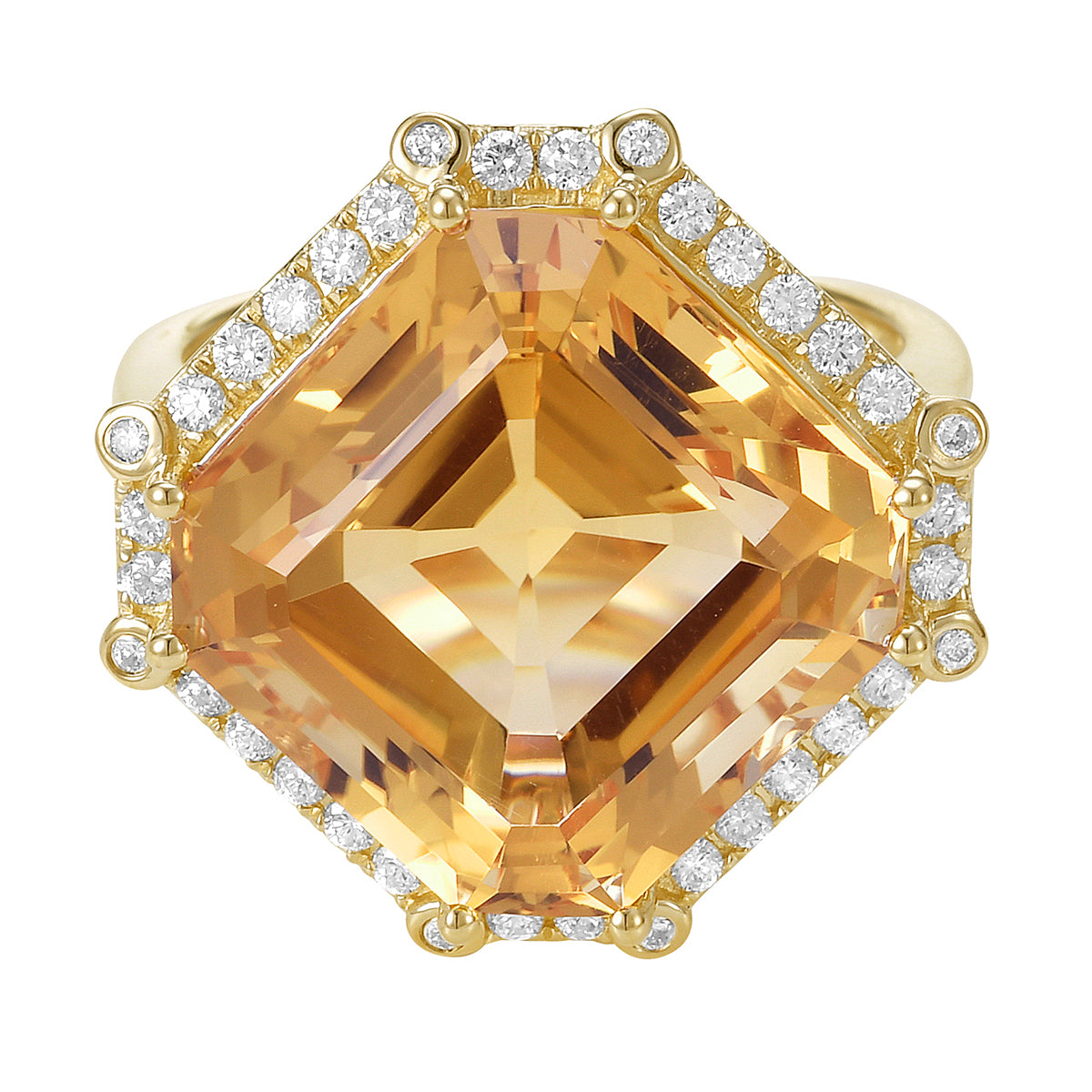 R090018Y-CIT - Ring 14KY/4.1G 1CIT-12.60CT 36RD-0.32CT Citrine