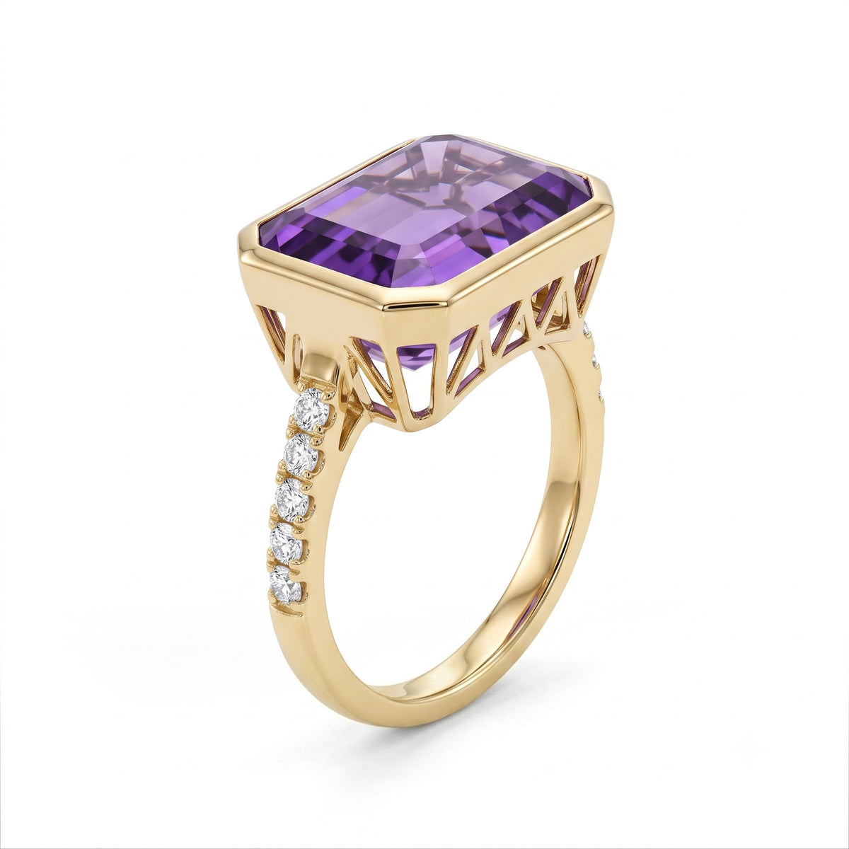 R090022AY-AME - Ring 14KY/4.1G 1AME-5.43CT 12RD-0.27CT Amethyst
