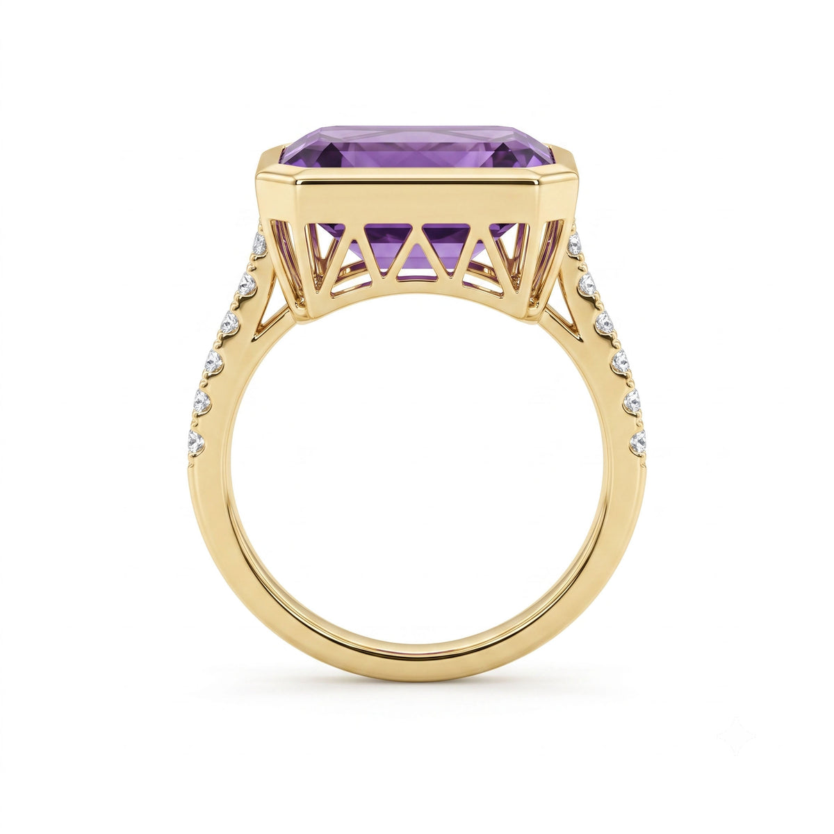 R090022AY-AME - Ring 14KY/4.1G 1AME-5.43CT 12RD-0.27CT Amethyst