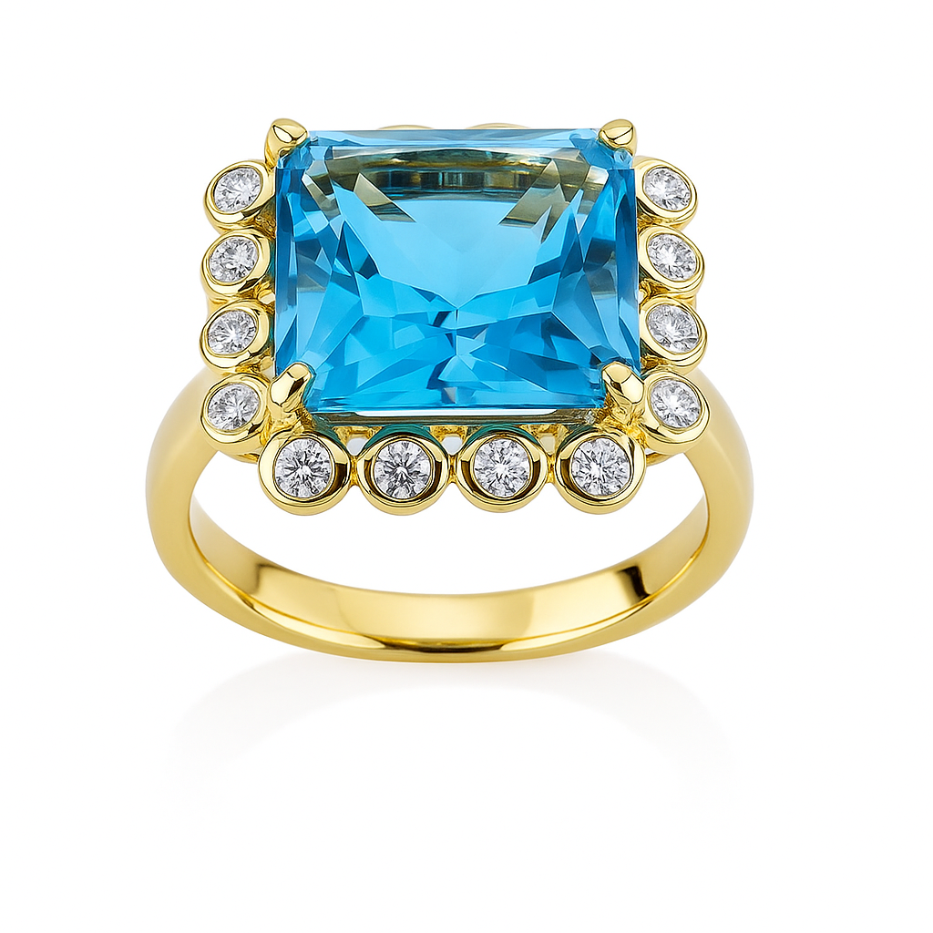 14K Yellow Gold Swiss Blue Topaz Ring, 5.75ct