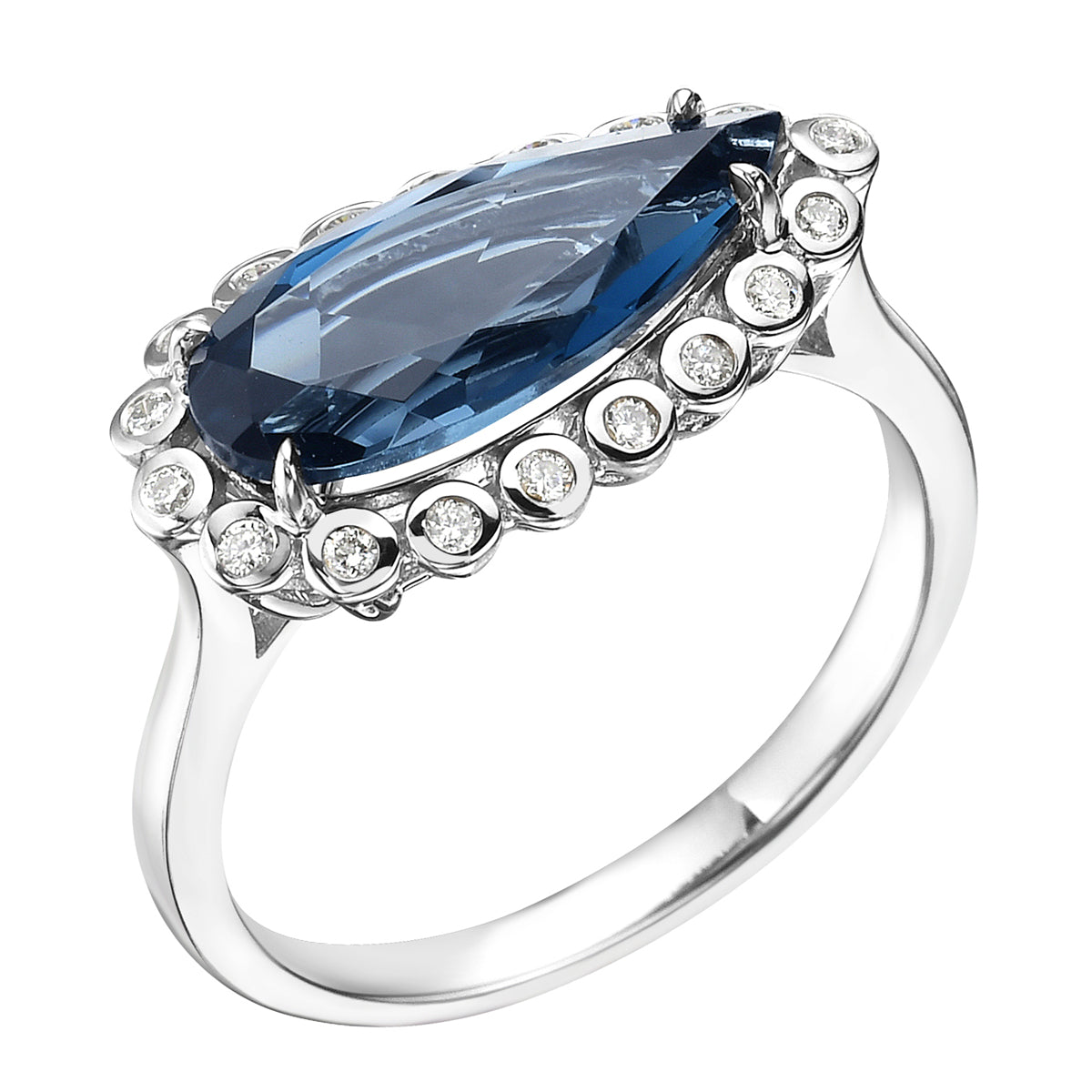 R090028-LBT - Ring 14KW/2.6G 1LBT-2.61CT 18RD-0.13CT London Blue Topaz