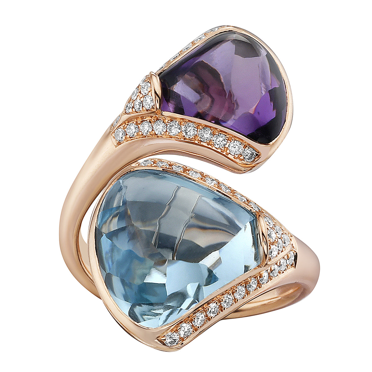 18K Rose Gold Amethyst and Blue Topaz Ring, 11.27ct